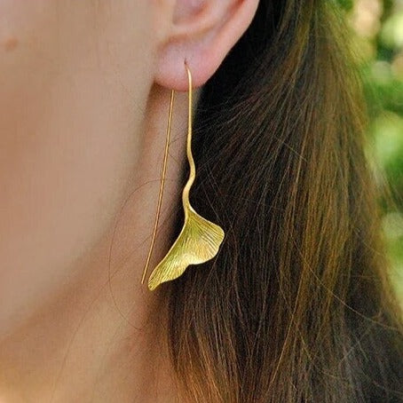 Handmade Ginkgo Leaf Earrings, 925 Silver, 18K Gold