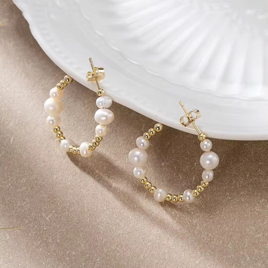 Handmade small hoop earrings with small freshwater pearls