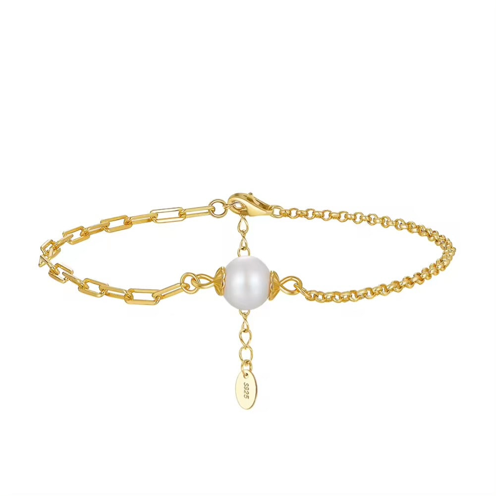 Elegant necklace and bracelet with freshwater pearls, 925 silver, 14K gold