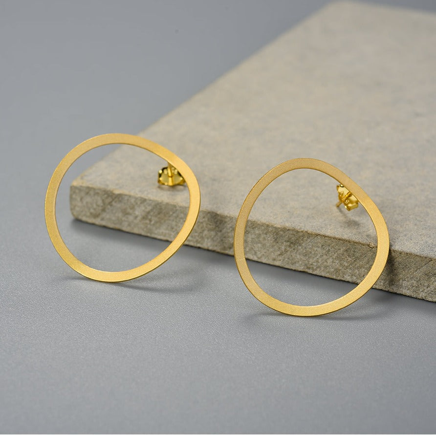 Handmade circle earrings, 925 silver, 18K gold