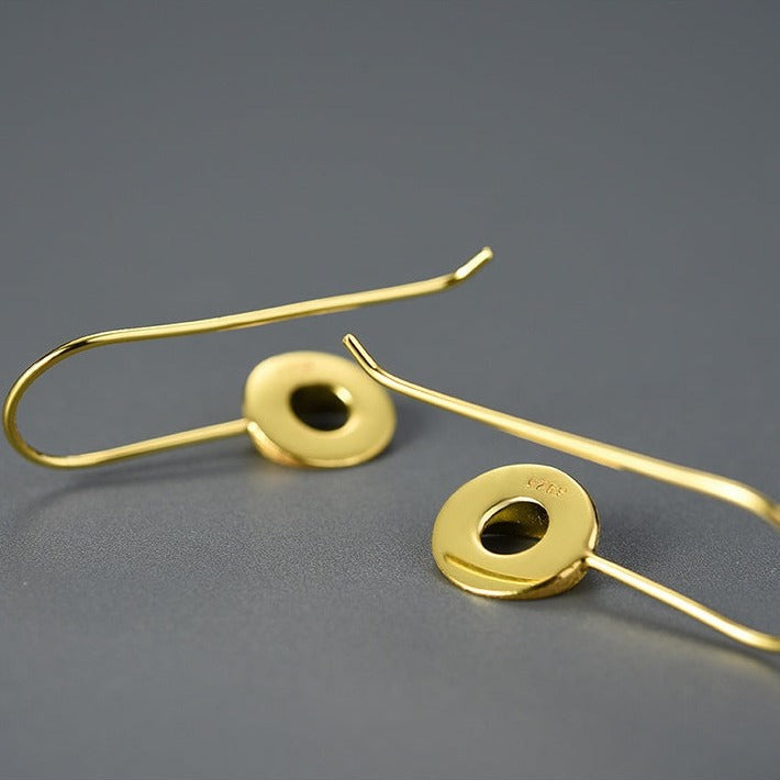 Small Circle Drop Earrings, 925 Silver, 18K Gold