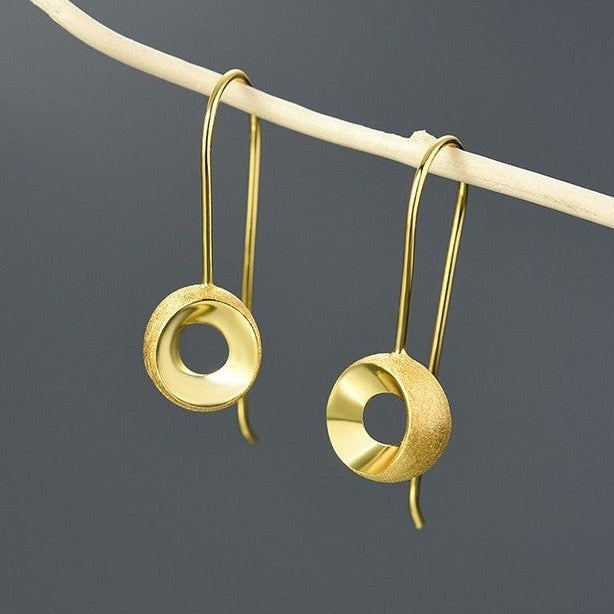 Small Circle Drop Earrings, 925 Silver, 18K Gold