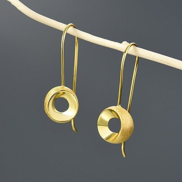 Small Circle Drop Earrings, 925 Silver, 18K Gold