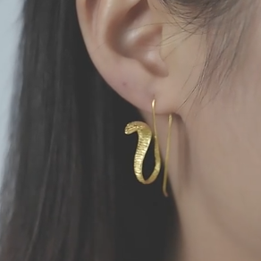 Curious Snake Earrings, 925 Silver, 18K Gold