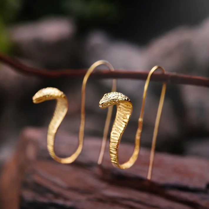 Curious Snake Earrings, 925 Silver, 18K Gold