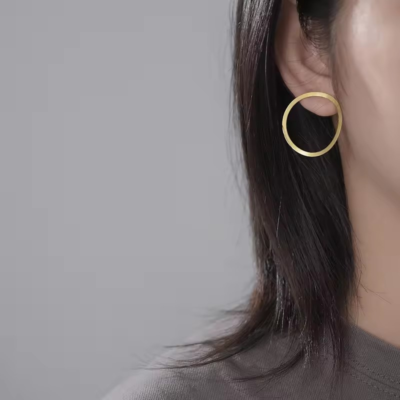 Handmade circle earrings, 925 silver, 18K gold