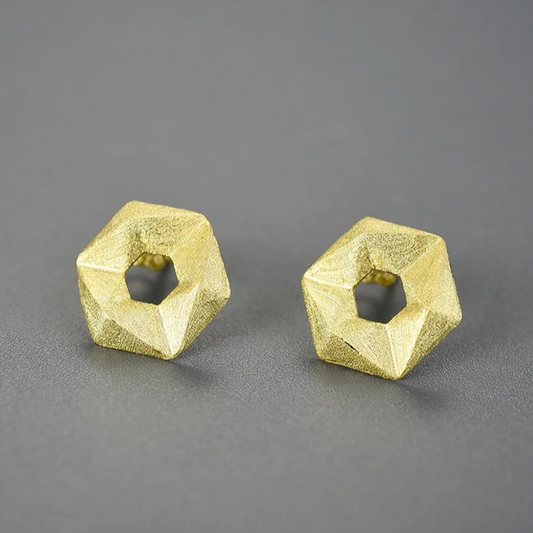 Handmade cube earrings, 925 silver, 18K gold