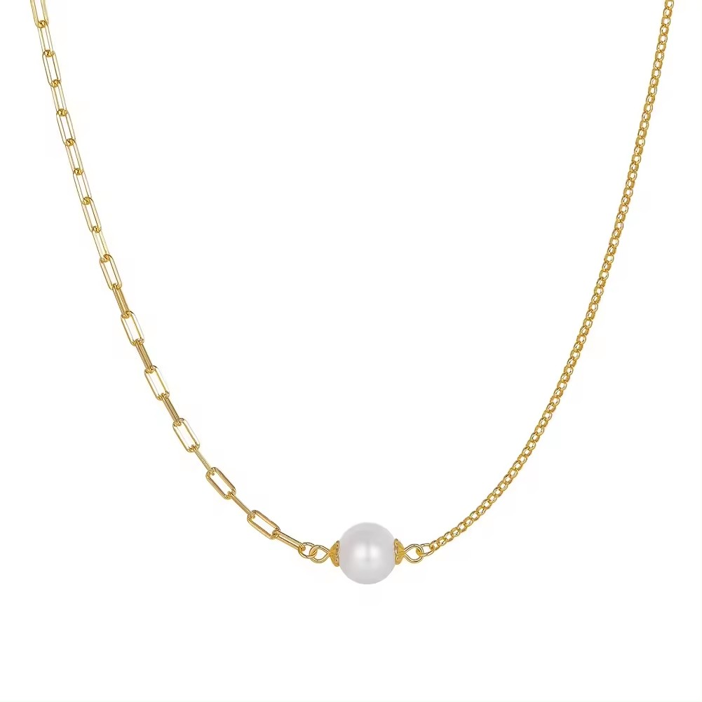 Elegant necklace and bracelet with freshwater pearls, 925 silver, 14K gold