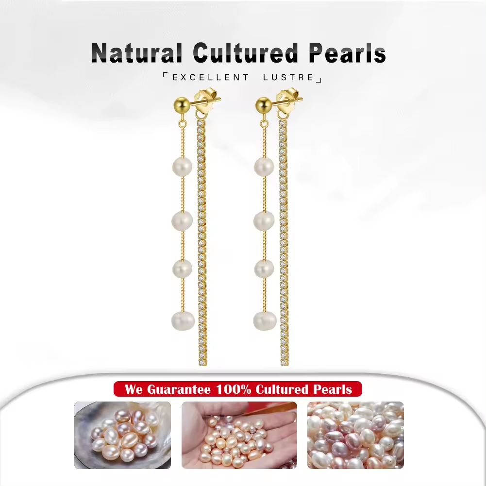 Festive Drop Earrings Zircon Freshwater Pearls Gold