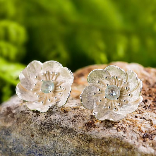 Handmade stud earrings "Blooming Anemone" with topaz