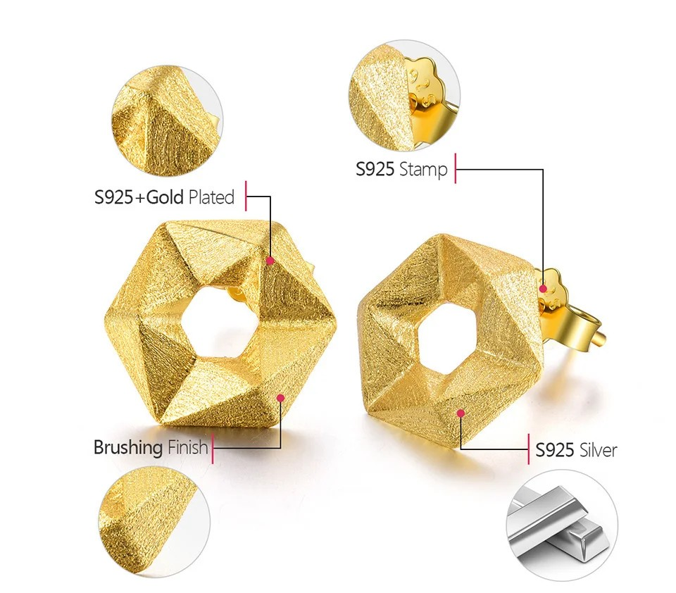 Handmade cube earrings, 925 silver, 18K gold