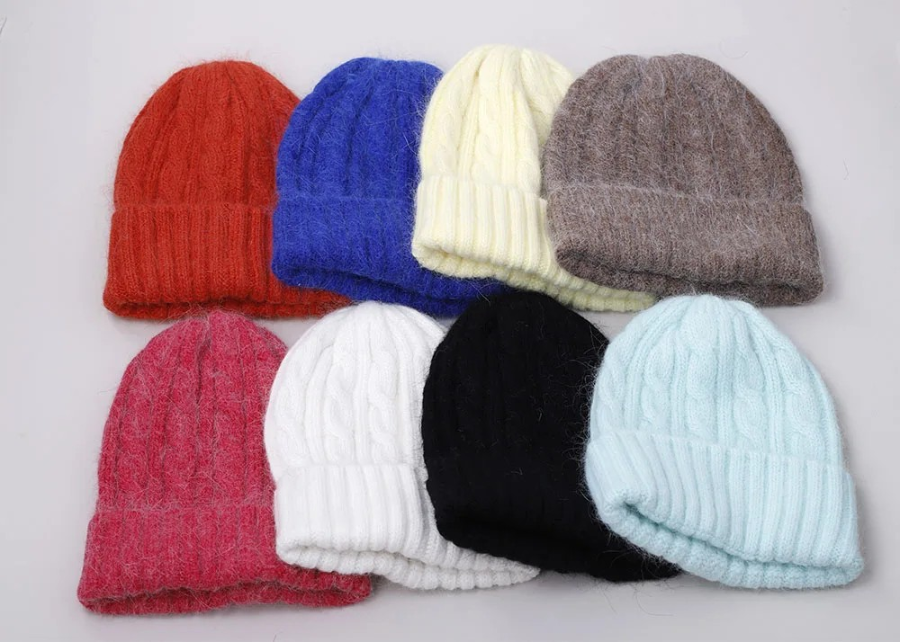 Warme flauschige Angora Beanie, gelb, minze, ziegelrot, weiß, blau, braun, schwarz