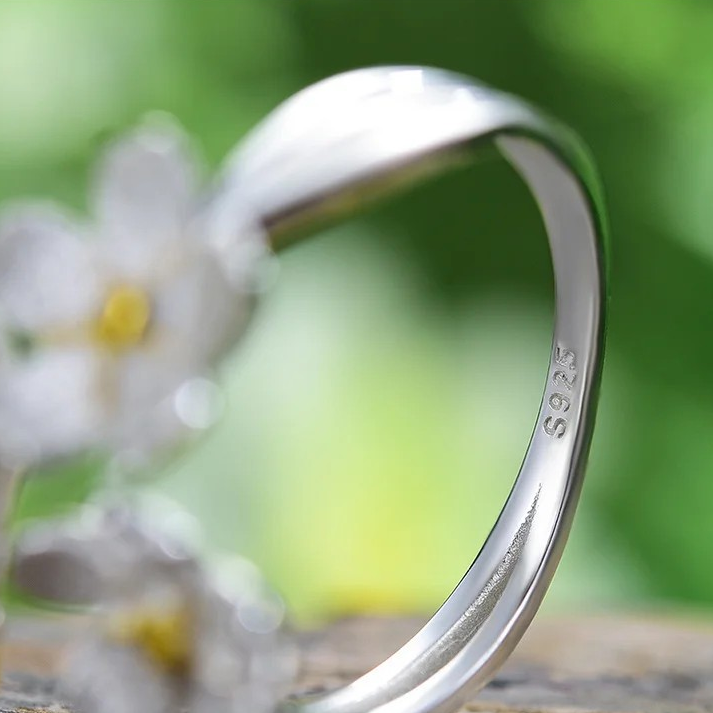 Handmade Forget-me-not ring large, 925 silver, 18K gold