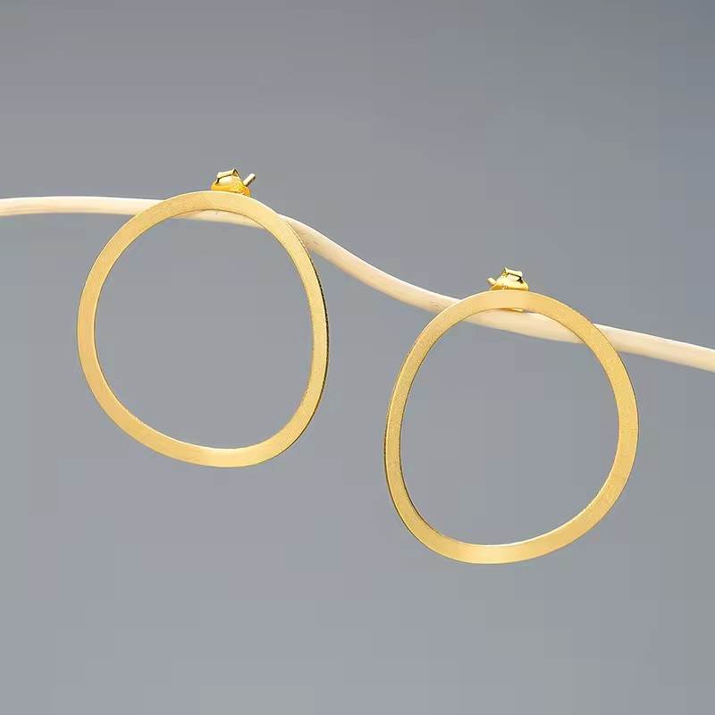 Handmade circle earrings, 925 silver, 18K gold