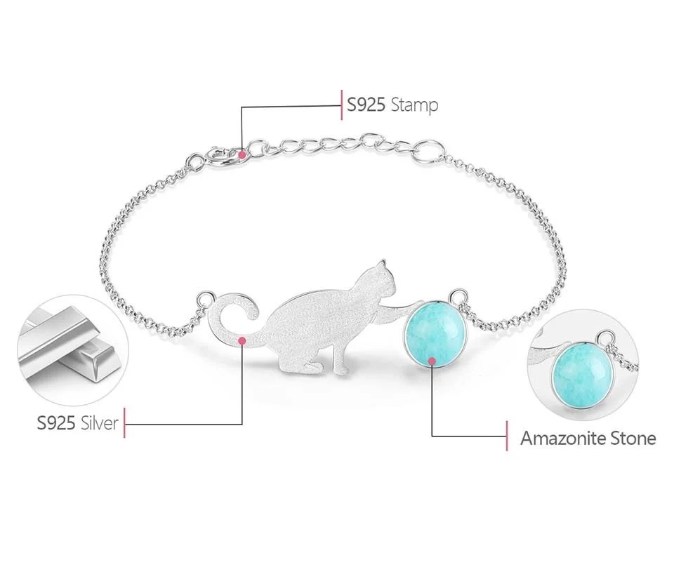 Bracelet Cat playing with ball, 925 silver