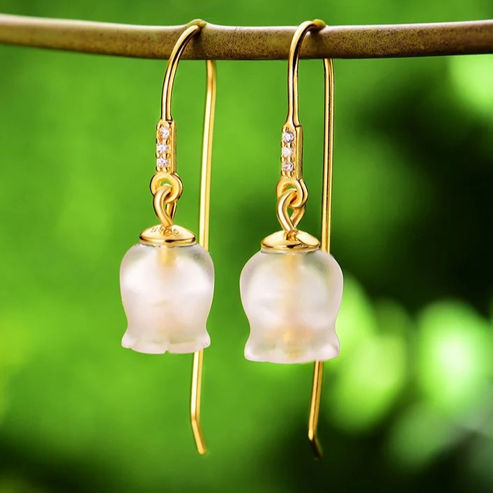 Handmade Crystal Bell Earrings, 925 Silver