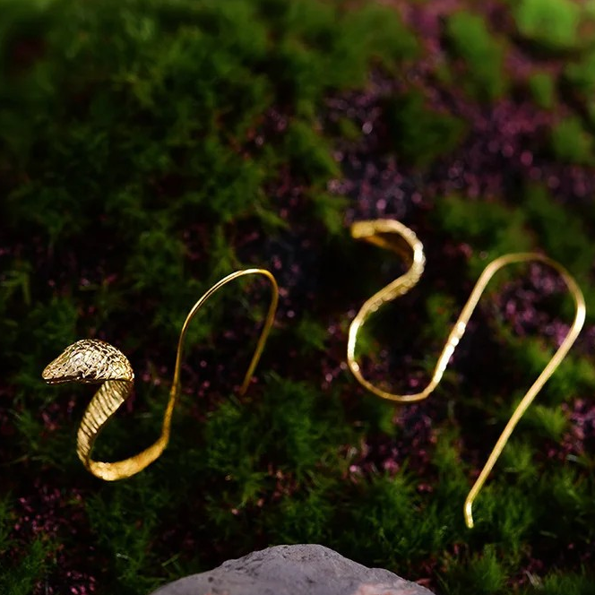 Curious Snake Earrings, 925 Silver, 18K Gold