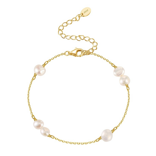 Vergoldetes Armband mit Süßwasserperlen – 925 Sterling Silber, 14K Gold