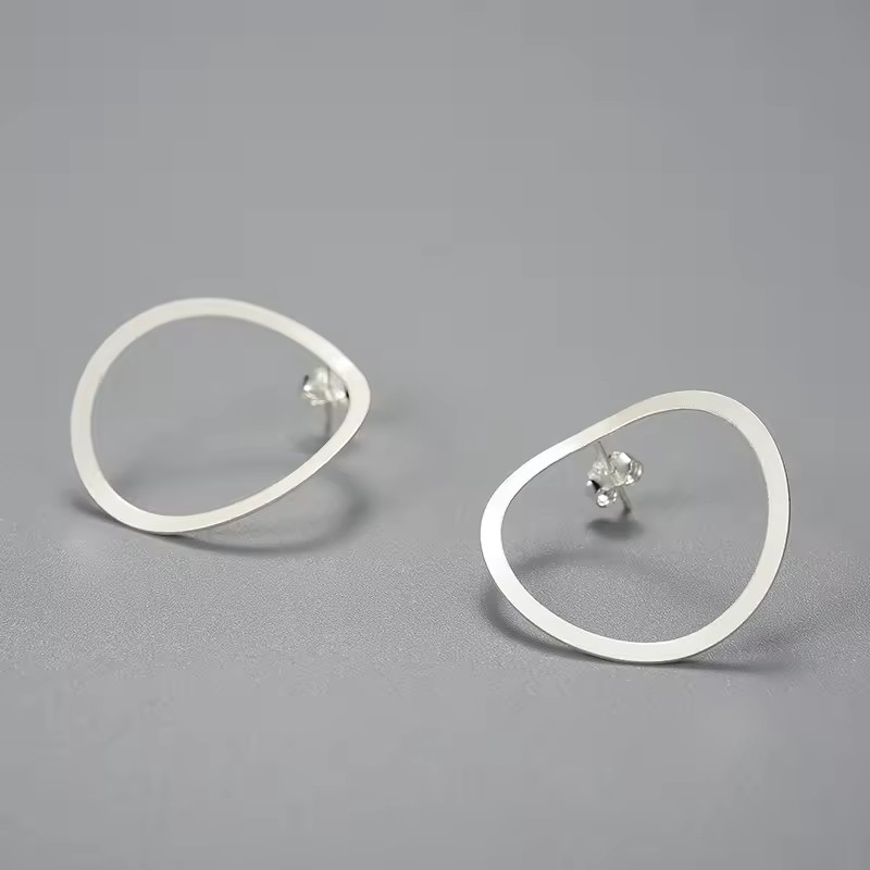 Handmade circle earrings, 925 silver, 18K gold