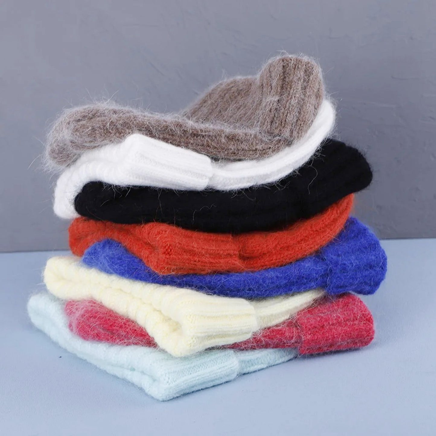 Warme flauschige Angora Beanie, gelb, minze, ziegelrot, weiß, blau, braun, schwarz