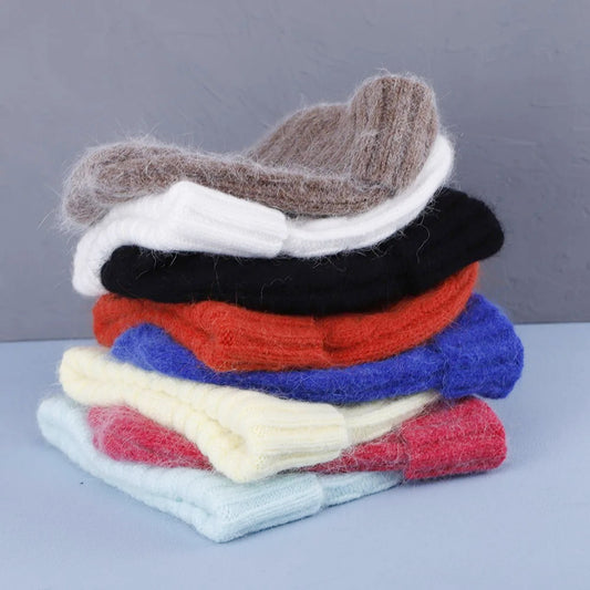 Warme flauschige Angora Beanie, gelb, minze, ziegelrot, weiß, blau, braun, schwarz