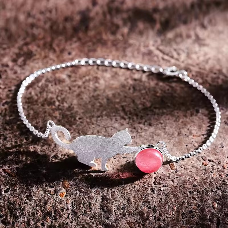 Bracelet Cat playing with ball, 925 silver