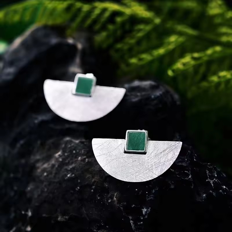 Elegant Large Semicircle Earrings with Shell or Aventurine, 925 Silver, 18K Gold