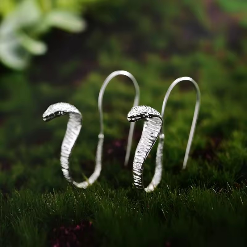 Curious Snake Earrings, 925 Silver, 18K Gold