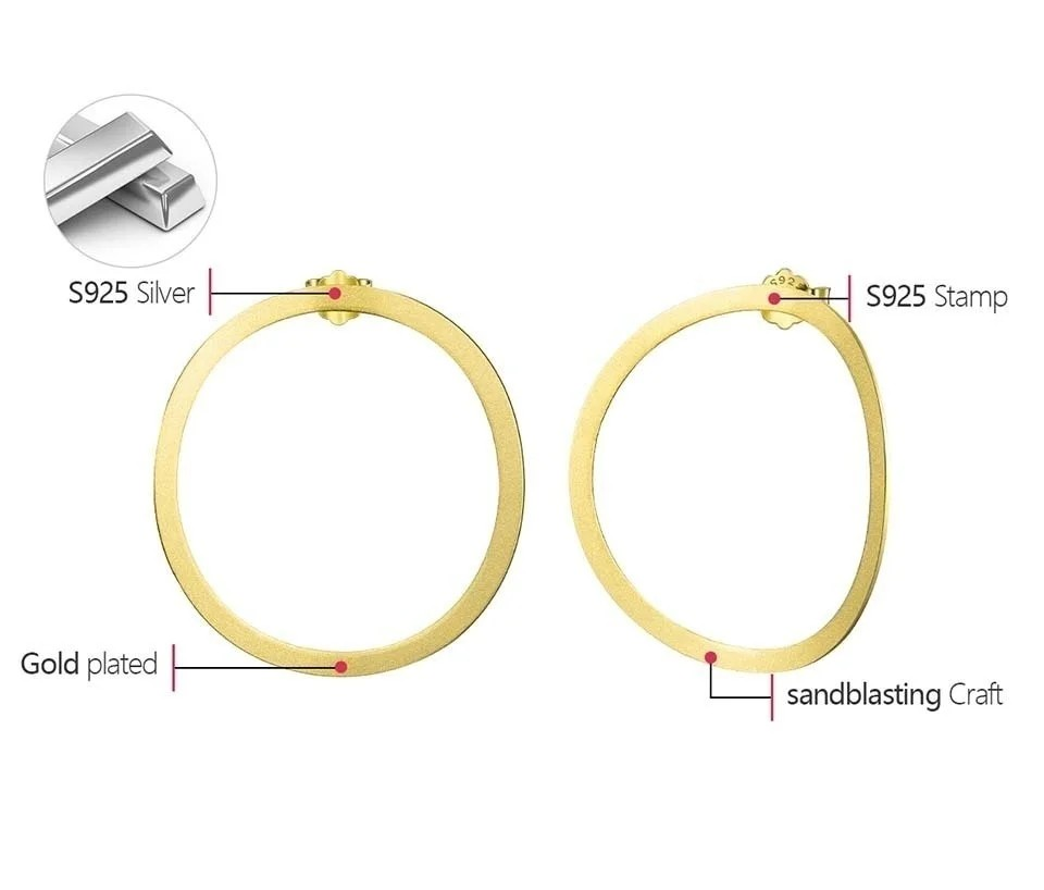 Handmade circle earrings, 925 silver, 18K gold