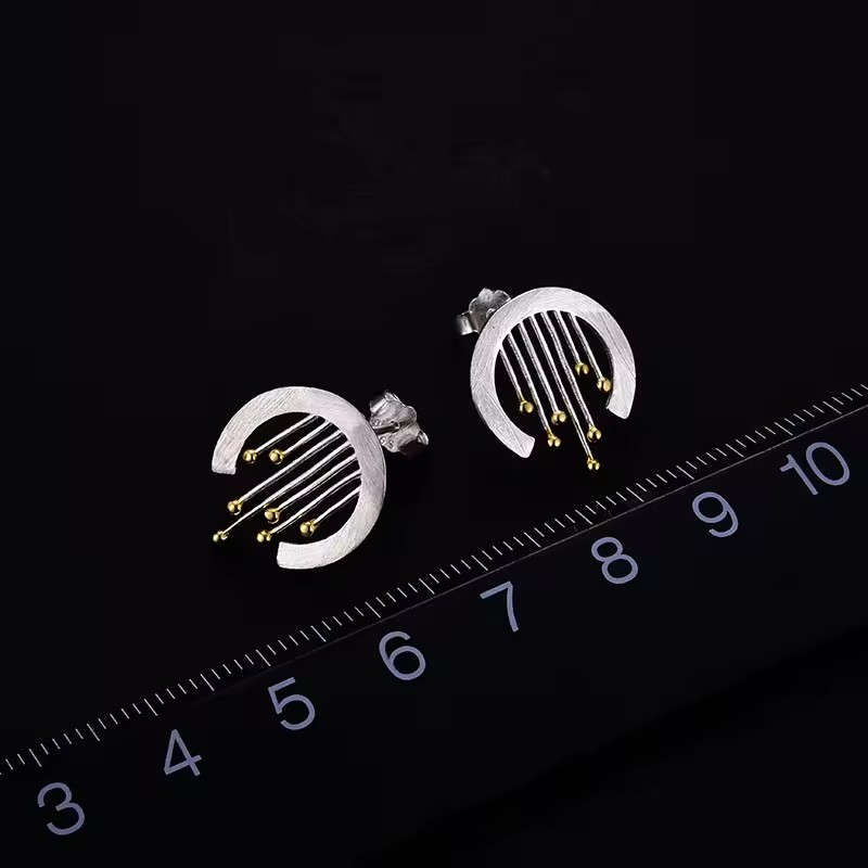 Handmade earrings "Flower Cut", 925 silver, 18K gold