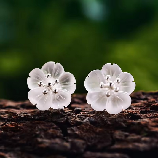 Handmade delicate earrings "Flower in the Rain", 925 silver, crystal